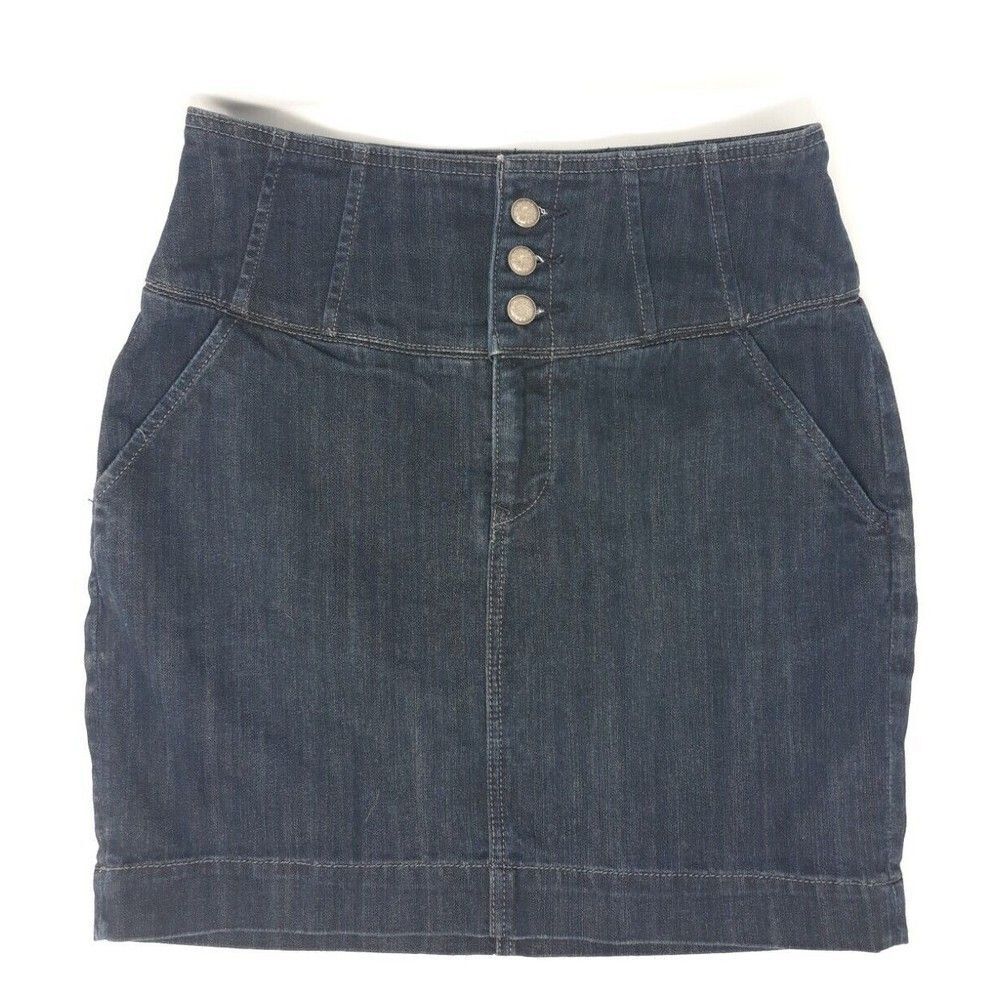 Y2K EXPRESS‎ JEANS Stretch DENIM HIGHWAIST SKIRT Size 8 Zip Buttonfly 17" length